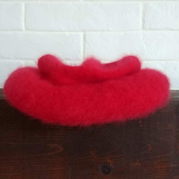 Vintage Parkhurst made in Canada 75% angora red tam hat cap lambswool wool blend - Picture 5 of 13